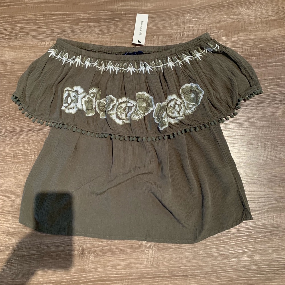 Francesca’s Green Off Shoulder Top Small NWT